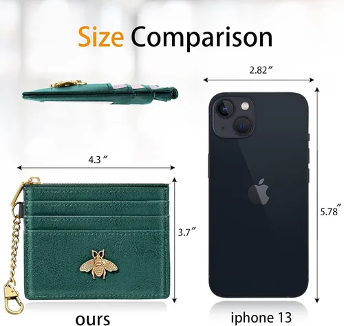 Miniatura 106 de SEAVILIA Tarjetero llavero cartera para mujer con ventana de identificación RFID monedero regalo abeja delgada minimalista pequeña cartera