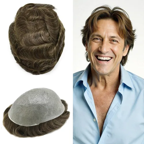 Miniatura 34 de FNY HAIR - Tupé para hombres, sistema de cabello humano, piel ultrafina, PU con bucle en V, prótesis de cabello natural para hombres, #1B05 1B# OFF