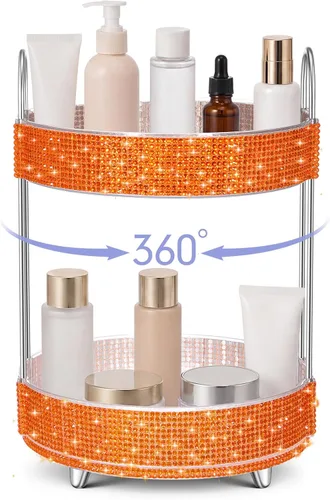 Miniatura 9 de Honeydak - Organizador de perfume giratorio de 360 grados, regalo para mujeres, organizador de cuidado de la piel con diamantes de imitación