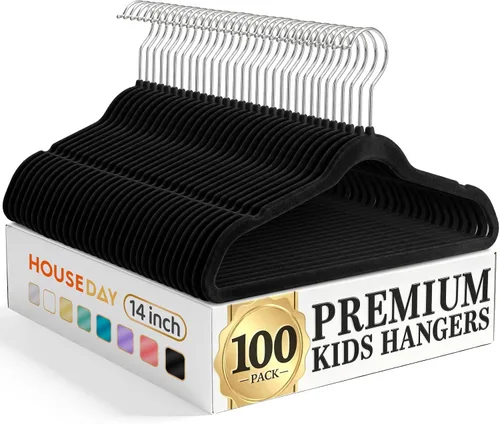 Miniatura 18 de HOUSE DAY Perchas de terciopelo para bebés de 11 pulgadas, paquete de 50 perchas color beige de primera calidad para niños, ropa de bebés y niños