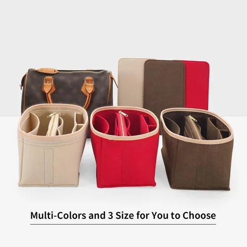 Miniatura 7 de Organizador de bolsos y modelador de base para Speedy 30 & Neverfull mm, organizador de bolsas de fieltro para bolsos con cremallera de metal bolsa