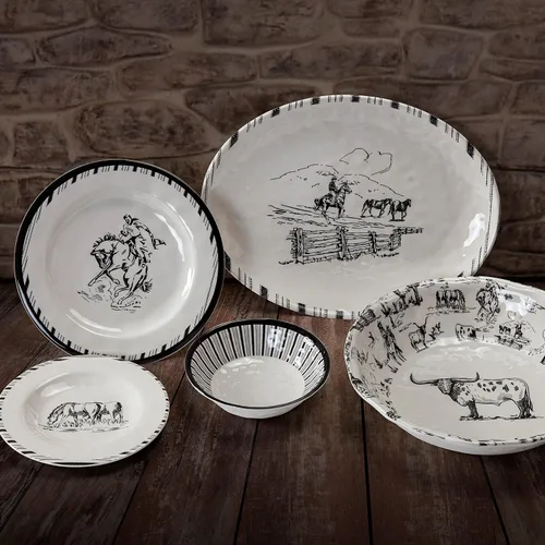 Miniatura 5 de Paseo Road Bonita Talavera - Juego de vajilla de plástico de melamina de 14 piezas con platos, cuencos y platos para servir, juego de platos