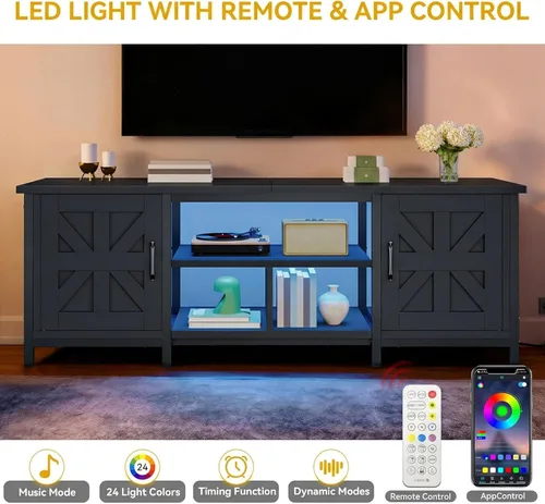 Miniatura 4 de DWVO Soporte de TV de granja con toma de corriente y luces LED, consolas de TV para televisores de hasta 70 pulgadas, centro de entretenimiento