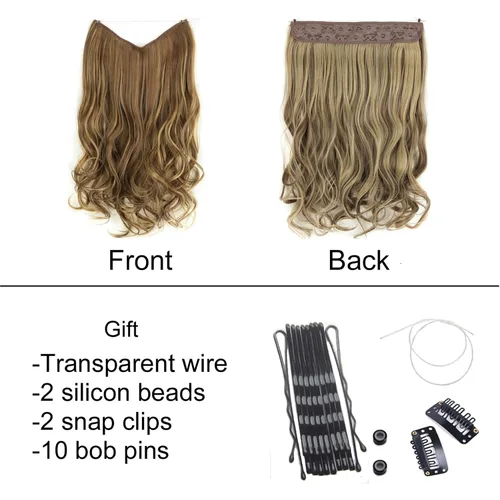 Miniatura 3 de extensiones de cabello sintético tipo halo de 20 pulgadas, 4.41 onzas, rizadas, onduladas, largas, extensiones tipo Hidden Crown con hilo invisible