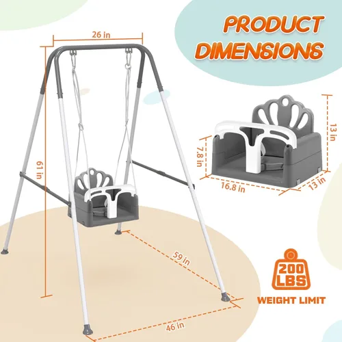 Miniatura 7 de Conjunto de columpio plegable para niños pequeños de Taleco Gear, columpio para bebé para interiores y exteriores, conjunto de columpios para niños