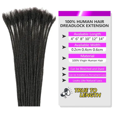Miniatura 2 de Extensiones de cabello humano Loc de 0.2 cm de ancho, 4 pulgadas, 30 hebras, negro natural 100% completamente hechas a mano, extensiones
