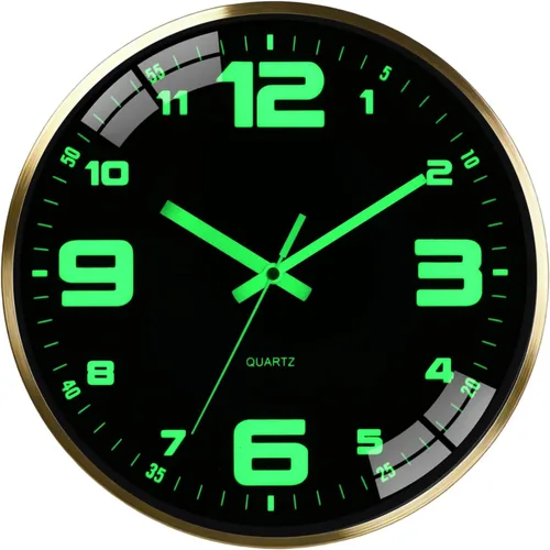 Miniatura 9 de Reloj de pared de 12 pulgadas con batería, sin tictac, con iluminación en la oscuridad, fuente grande fácil de leer, visible en la noche, marco