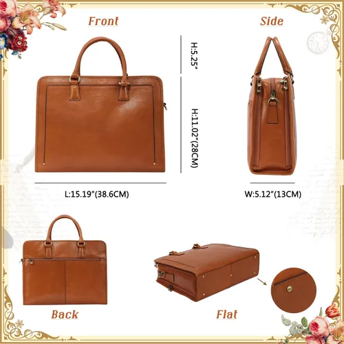 Miniatura 5 de Banuce Maletín de cuero italiano de grano completo genuino vintage y elegante para mujer, bolsa de trabajo de negocios