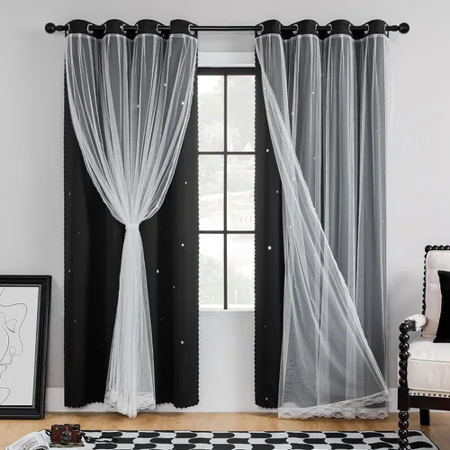 Miniatura 53 de XiDi Cortinas opacas con estrellas para habitaciones de niños, cortinas verdes para ventana de dormitorio de niños, azul y gris, 52 pulgadas de Azul