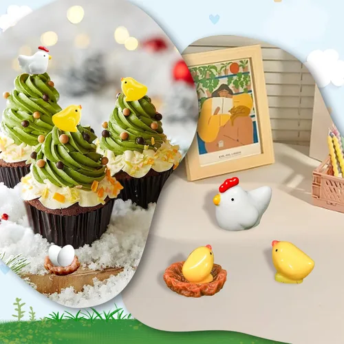 Miniatura 8 de Hiawbon Mini gallinero de madera retro en miniatura para pollo, gallinero, pollo, huevo, adorno de nido de pollo, micro paisaje, decoración