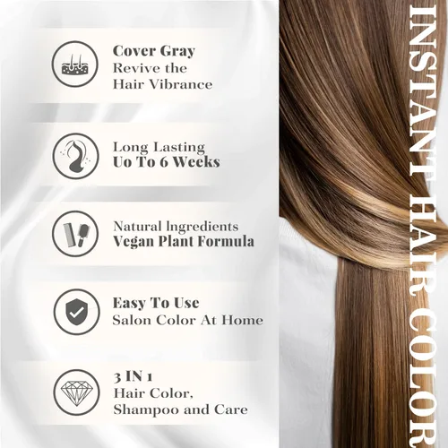 Miniatura 5 de Joyful Young Champú para teñir el cabello natural 3 EN 1, color de cabello para cobertura de canas, champú para teñir el cabello para mujeres
