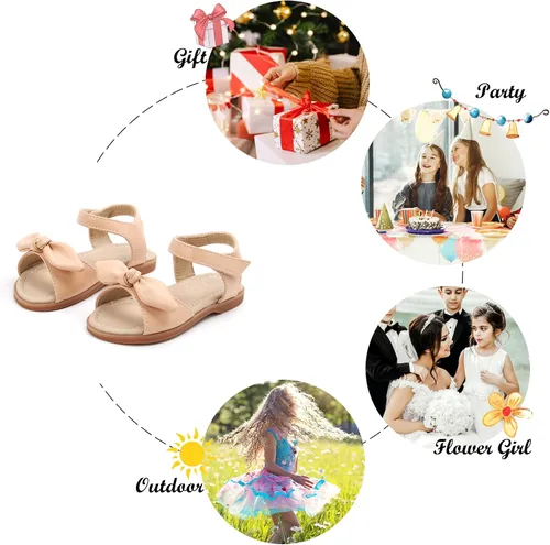 Miniatura 6 de Felix & Flora Sandalias para niña pequeña, zapatos de vestir con punta abierta, zapatos planos de verano para niños pequeños