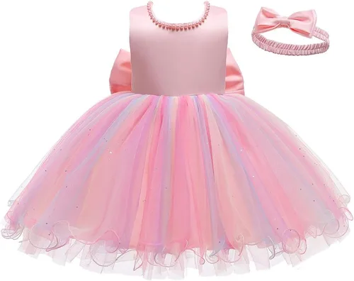 Miniatura 4 de LZH - Vestido de bebé para niñas con volante, encaje, espalda descubierta y lazo - Incluye accesorio para la cabeza - Vestido con flores