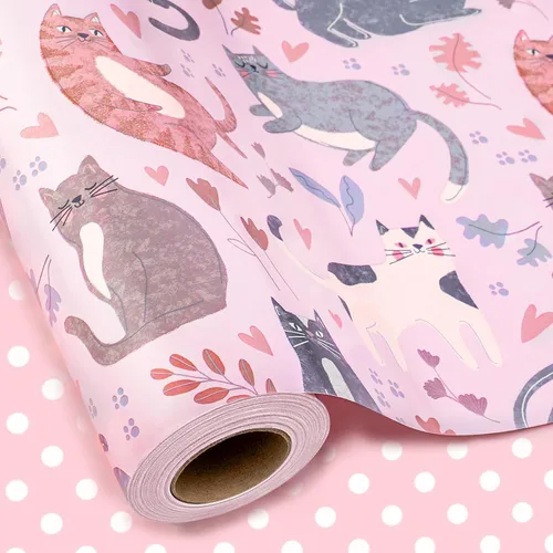 Miniatura 25 de Burymento Papel de regalo de animales, diseño reversible de lunares, envoltura de regalo para baby shower, cumpleaños, San Valentín, día