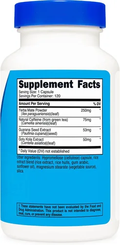 Miniatura 5 de Nutricost Natural Energy Pills Complex 120 cápsulas, 100 mg de cafeína, sin gluten, sin OMG