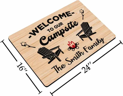 Miniatura 3 de Tapete personalizado para cámper de 24 x 16 pulgadas, para interior y exterior, con bienvenida a nuestro campamento, decoración personalizada