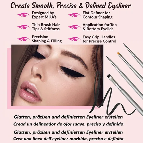 Miniatura 4 de Juego de brochas delineadoras de ojos en ángulo fino – para aplicador de delineador de gel líquido, plantillas dobladas, lápiz fino, sacapuntas