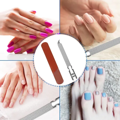 Miniatura 6 de Lima de uñas de metal para uñas naturales, limas de uñas de acero inoxidable con punta afilada y puntiaguda, funda de lima de uñas de doble cara