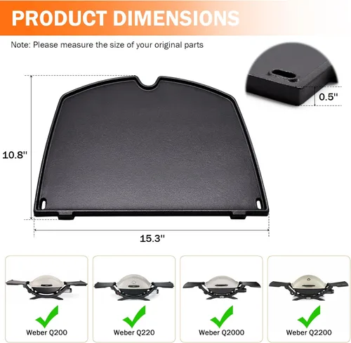 Miniatura 2 de Criditpid Plancha de cocina de hierro fundido 6559 para parrillas de gas Weber Q2000, Q2200, Q2400, Q200, Q220, Q240, Q260, accesorios de repuesto