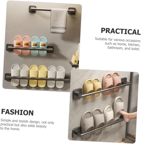 Miniatura 9 de Toallero autoadhesivo para toallas de baño sin perforaciones, organizador de barra de toallas de baño resistente para toallas y zapatillas