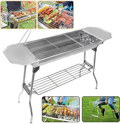 Miniatura 2 de Al aire libre Campling Refinado Estable Version-2.0 Barbacoa plegable portátil Barbacoa de carbón Estufa Shish Kebab Acero inoxidable BBQ Patio Fold