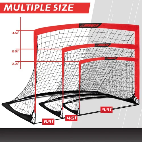 Miniatura 3 de L RUNNZER Portería de fútbol para niños, red de fútbol desplegable para patio trasero, juego de 2 con funda de transporte portátil Rojo
