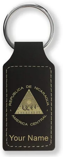 Miniatura 41 de LaserGram Llavero rectangular, bandera de Nicaragua, grabado personalizado incluido, Bambú