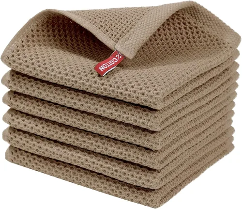 Miniatura 201 de Homaxy Paños de cocina de 100% algodón con tejido de gofre, ultra suaves, absorbentes, de secado rápido, 12 x 12 pulgadas, paquete de 6, amarillo