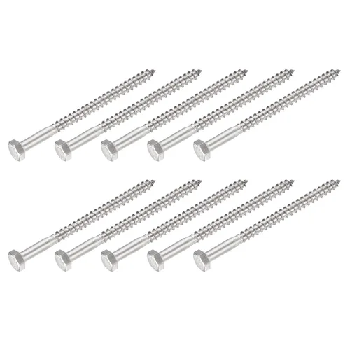 Miniatura 18 de METALLIXITY Tornillos hexagonales (M6 x 1.575 in), 10 unidades, pernos de madera autorroscantes de acero inoxidable 304, para aplicaciones domésticas