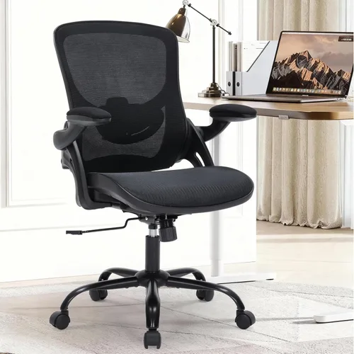 Miniatura 8 de Silla de oficina ergonómica con brazos abatibles, silla de escritorio de malla que ahorra espacio con soporte lumbar ajustable y reposacabezas