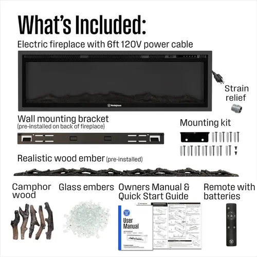 Miniatura 8 de Westinghouse Calentador eléctrico de chimenea de 50 pulgadas, compatible con Alexa y Google Home, montaje en pared o empotrado en la pared
