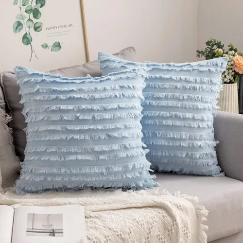 Miniatura 19 de MIULEE - Juego de 2 fundas de cojín decorativas de estilo bohemio y estilo granja costero, con patrón jacquard a rayas, para sofá, sillón, sala