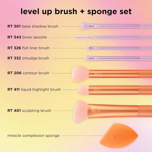 Miniatura 4 de Real Techniques - Juego de 8 piezas de brochas y esponjas Level Up, brochas de maquillaje para sombra de ojos, base, colorete y bronceador, esponja