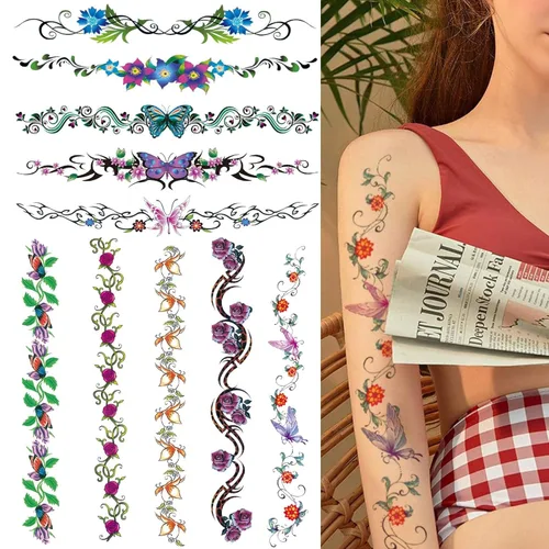 Miniatura 4 de CARGEN Tatuajes temporales de rosas sexys, 8 hojas de tatuajes de amor de flores, mariposas y gatos para mujeres, maquillaje sexy, tatuaje falso