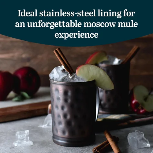 Miniatura 2 de Libbey Tazas Moscow Mule de 14 onzas con asa, acabado martillado, juego de 4 tazas de cobre para beber té helado, agua y más cobre bronceado