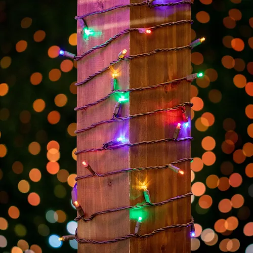 Miniatura 3 de Novelty Lights Guirnalda de luces LED multicolor de Navidad de 50 pies, 100 luces LED de Navidad de 6 pulgadas de espacio en cable marrón