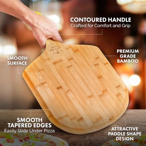 Miniatura 3 de Zulay (mediana de 12 pulgadas) auténtica madera de bambú para pizza, paleta de pizza de bambú natural con bordes fáciles de deslizar y mango