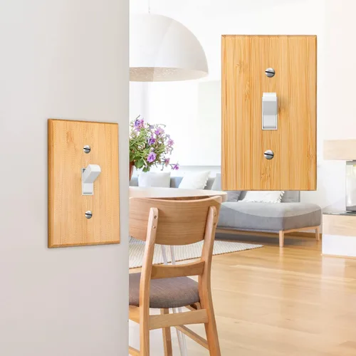 Miniatura 5 de Pinkunn 10 piezas de placa de interruptor de luz de madera maciza, cubiertas de salida de madera de bambú, placa decorativa de pared para el hogar