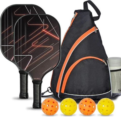 Juego de 2 palas de pickleball con 4 bolas para interiores y exteriores y mochila, superficie ligera de fibra de vidrio, núcleo de panal de