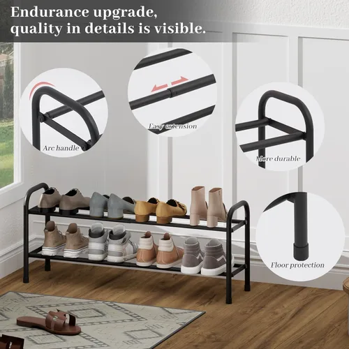 Miniatura 8 de Zapatero ampliable, zapatero pequeño de metal de 2 niveles, organizador de zapatos ajustable, estante de almacenamiento para armario, entrada