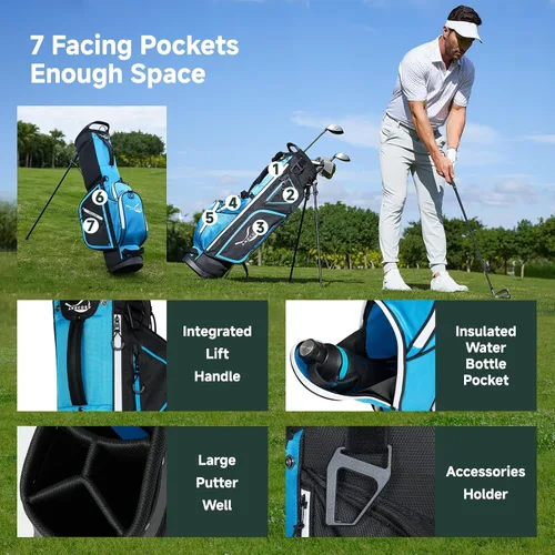 Miniatura 3 de Anncord Golf Stand Bag with 4 Way Full Length Dividers, 4.4 Lbs Lightweight Golf Bag for Men Women, Waterproof Golf Carry Bags w/Stand, 7 Pockets &