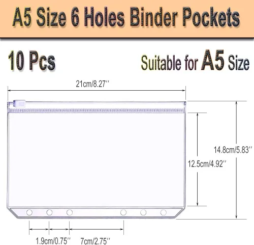 Miniatura 4 de Funda de PVC suave transparente A5 para cuaderno y 10 bolsas de hojas sueltas A5, cubierta de hojas sueltas, cubierta de carpeta personal de hojas