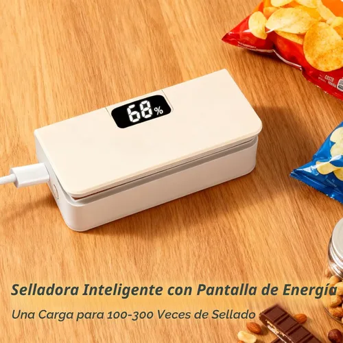 Mini sellador de bolsas, máquina selladora recargable con pantalla de alimentación LED, sellador térmico y cortador con 6 engranajes ajustables,