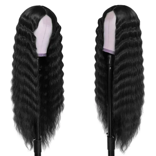 Miniatura 3 de INSTASTYLE Pelucas Rizadas Sintéticas de 30 Pulgadas para Mujeres Peluca de Cabello Largo Negro Frente de Encaje 4" Cuero Cabelludo Simulado Natural