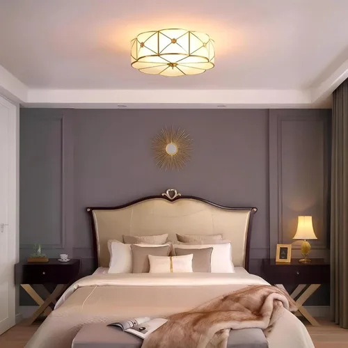 Miniatura 7 de LIGHTLAND Lámpara de Techo de Montaje al Ras de 13.8 Pulgadas, Lámpara de Techo de Latón de 3 Luces con Pantalla de Vidrio, Accesorios de Luz