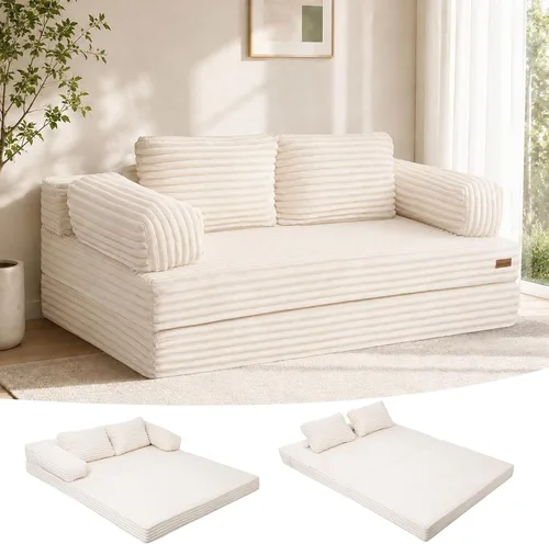 Miniatura 11 de MeMoreCool Sofá cama plegable sin huesos, sofá biplaza convertible de 59 pulgadas, sofá cama plegable de pana 2 en 1 para sala de estar pequeña