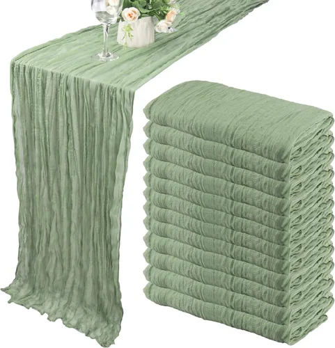 Paquete de 12 caminos de mesa de 10 pies de estopilla 35x120 pulgadas, camino de mesa de gasa bohemio, camino de mesa de tela de queso, caminos de