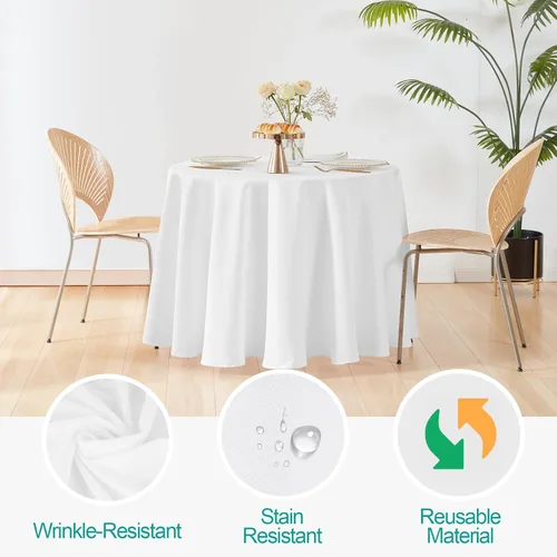 Miniatura 6 de EMART Mantel redondo (6 unidades) de poliéster circular blanco de 108 pulgadas para decoración de bodas, fiestas de cumpleaños, banquetes y eventos