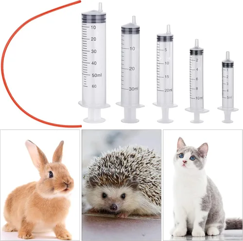 Miniatura 7 de Jutom El kit de 10 tubos de alimentación para cachorros incluye 5 unidades de 8 tubos de alimentación para cachorros de goma roja FR y 5 jeringas
