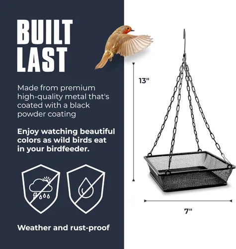 Miniatura 2 de Monarch Abode Comedero colgante para pájaros al aire libre – Comedero colgante para pájaros con bandeja de semillas de malla de hierro para pájaros